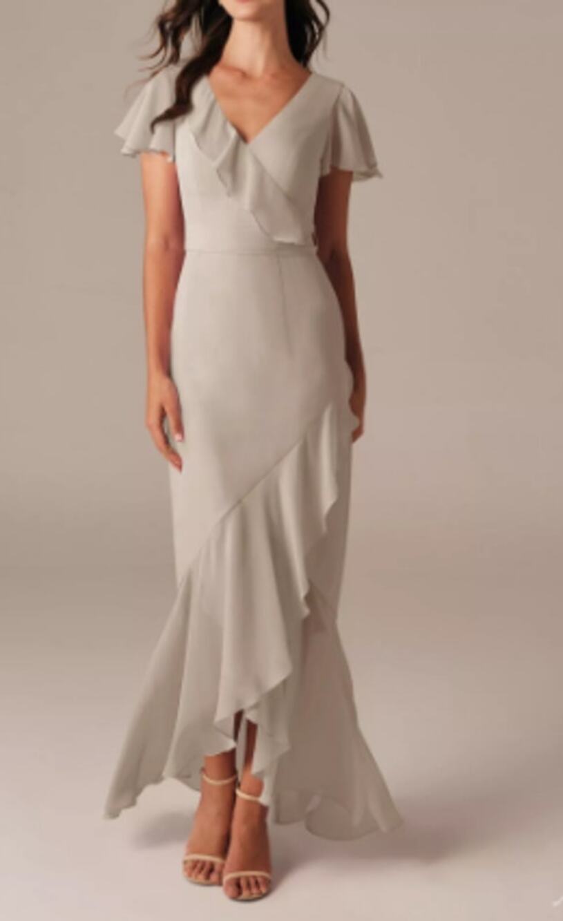 AW BRIDAL 8 M taupe chiffon Celia bridesmaid formal party maxi dress b51